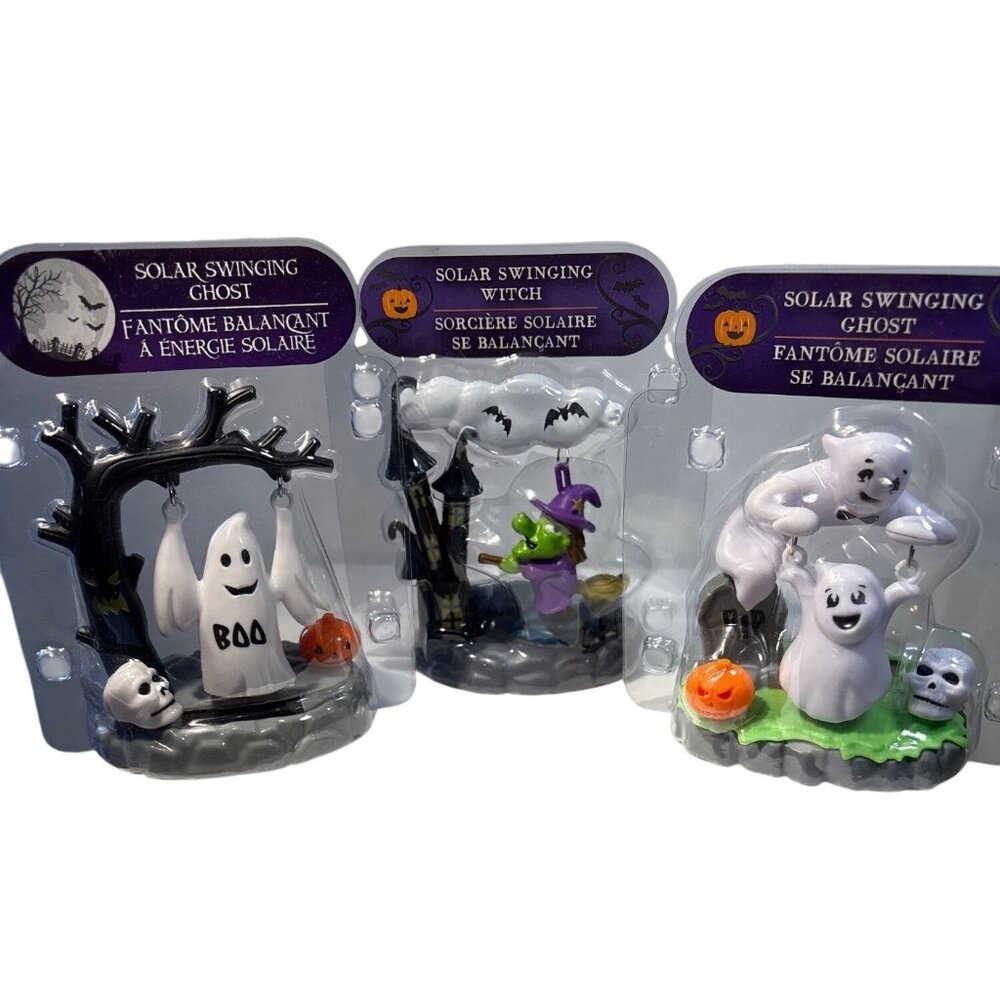 Solar Powered Halloween Swinging Ghost & Witch Decor Set of 3